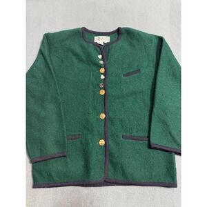 Bernardo Green 100% Boiled Wool Cardigan Jacket M Unique Button's Vintage 90s